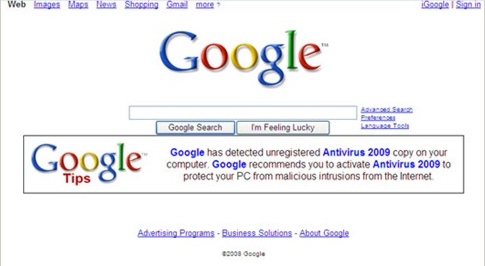 El falso antivirus 2009 secuestra google