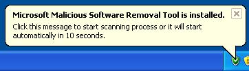 FakePowaw.b. Primera muestra de ataque. Microsoft Malicious Software Removal Tool is installed. Click this message to start scanning process or it will start automatically in 10 seconds
