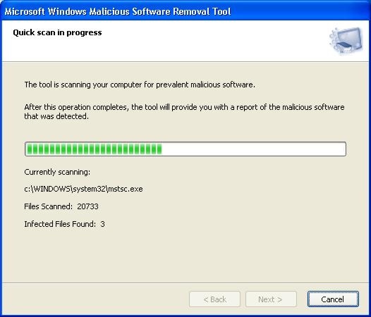 FakePowaw.b Segundo pantallazo. Quick scan in progress. The tool is scanning your computer for prevalent malicious software.